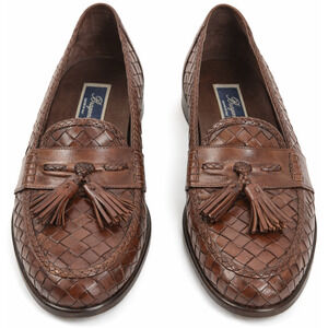 Bragano Brown Woven Leather Tassel Loafers Shoes 4338 Shoes Mens 11M